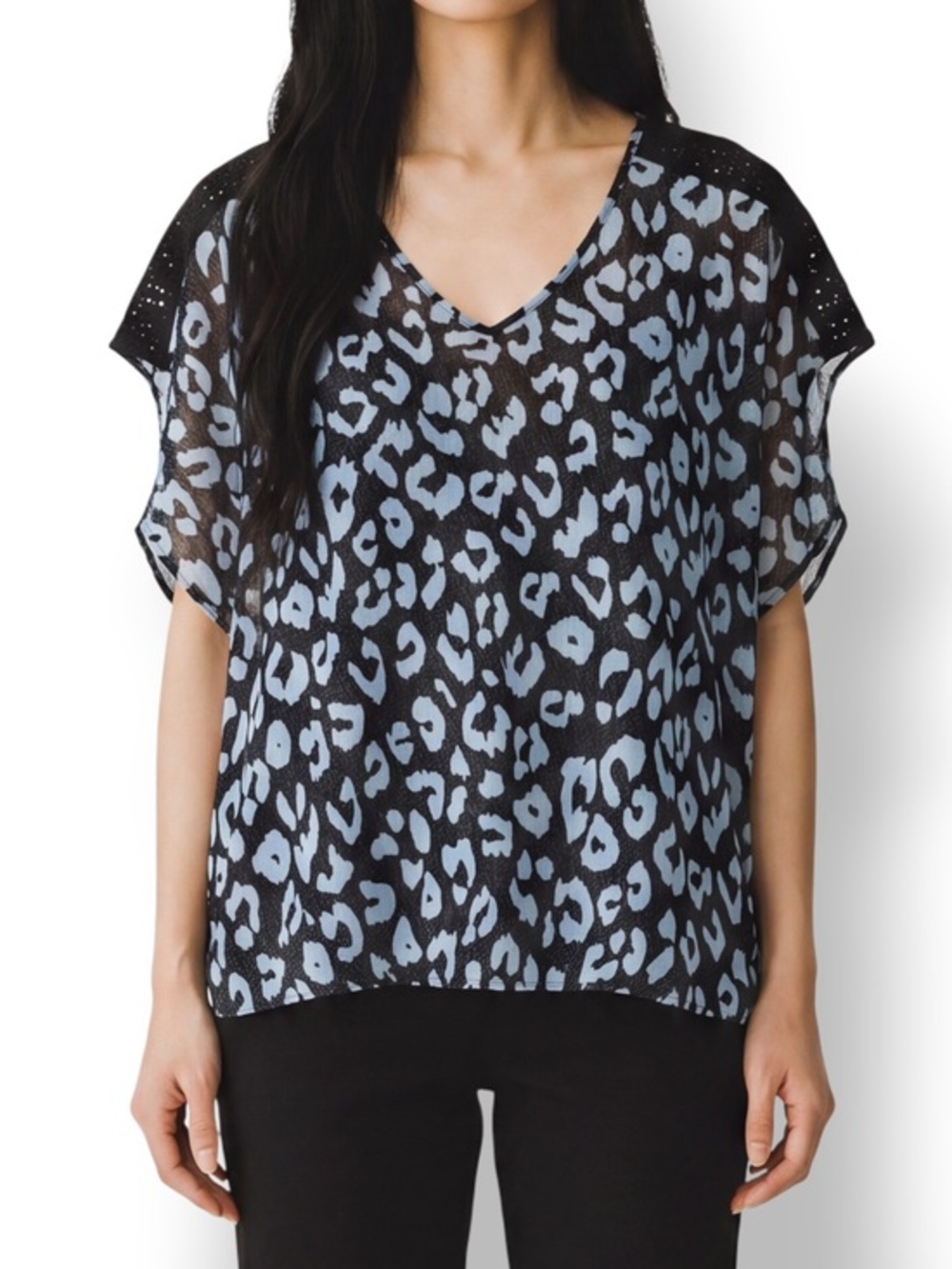 4/$20 Alfani Animal Print Layered Blouse XS Embellished Shoulder Overlay Top